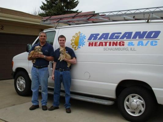 Mike, John, and the two puppies Bear and Bailey