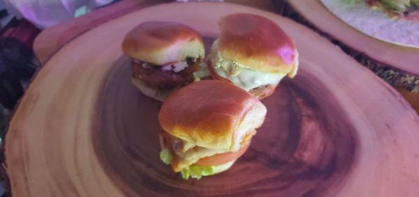 Our slider come with one cheeseburger one roasted chicken burger and the chorizo burger very tasty