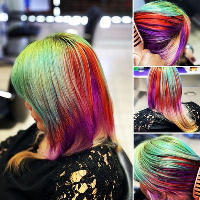 Multi color rainbow look.