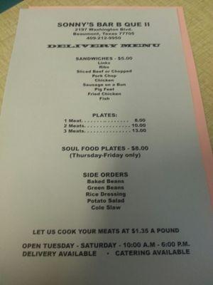 Delivery menu