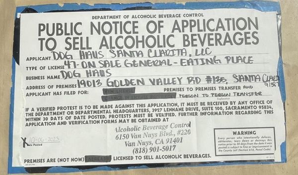 Public Notice of Application to Sell Alcoholic Beverages dated Oct 6, 2023.