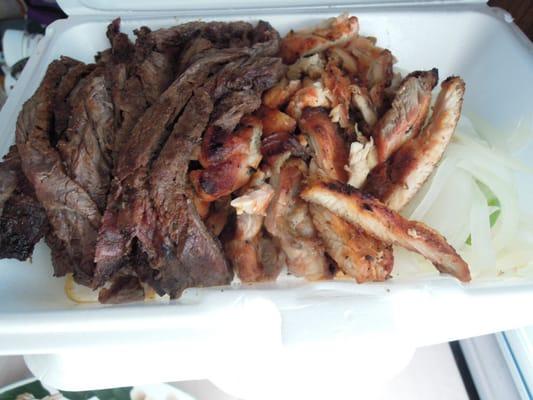 Steak & chicken combo fajita - VERY GOOD! ($13.99). This was delivered in an insulated foam container.