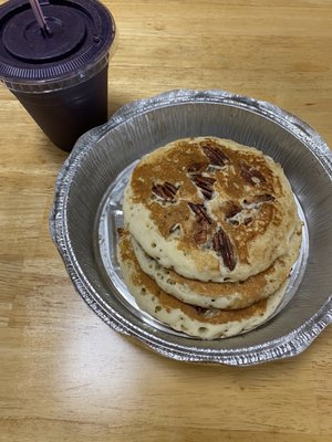 Summer Slim Smoothie and Nut Filled Pancakes with pecans (comes with maple syrup). Delicious!