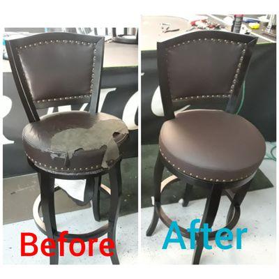 Before and after of barstools I needed reupholstered