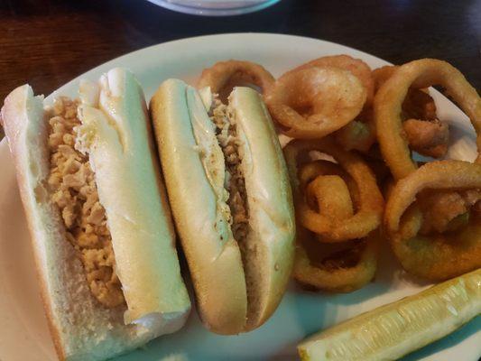 Chiecken cheesesreak & onion rings #yum #ReviewsByRL