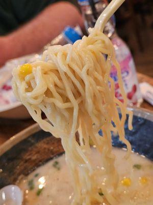 A spoonful of The Pork chashu in Close-up.