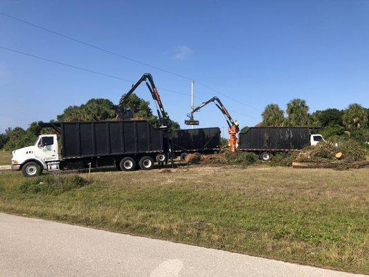 Self loading trucks to assist with hauling debris