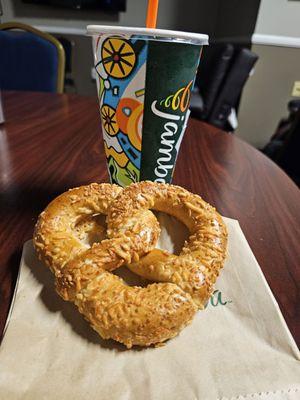 Large aloha pineapple and parmasan sourdough pretzel