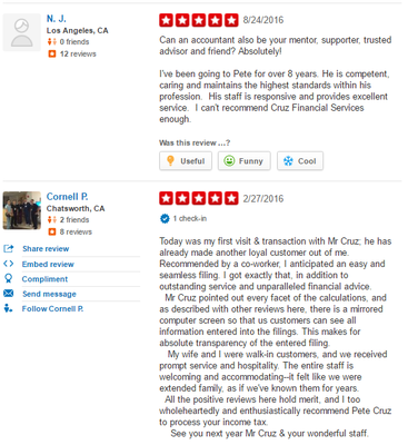 Reviews from our old location!