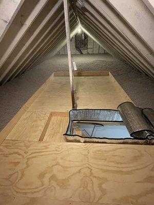 Installed attic door zippered tent.