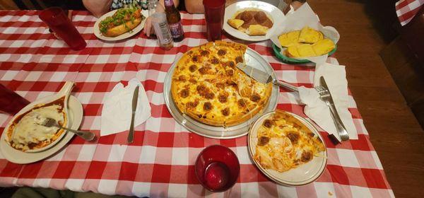 Meatball Pizza, Lasagna, Spaghetti, and Meatballs, and Breaded Chicken Sandwich