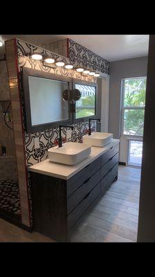 Custom bathroom with unique touches. Tile, plumbing, drywall, electrical