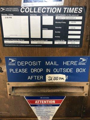 Mail drop of window and times