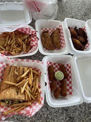 Cuban sandwiches, platanos, croquettas de pollo, guava and cream cheese empanadas