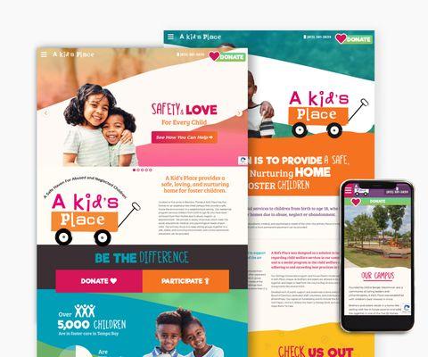 Our custom website design and development for A Kid's Place of Tampa Bay, a non-profit organization