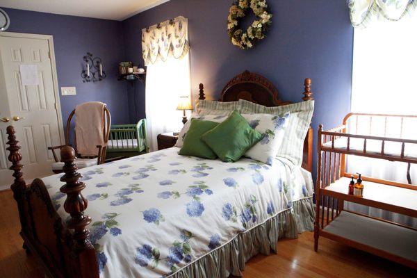 Tranquility Suite  with it's soulful blue color scheme and beautiful hydrangeas symbolizing abundance