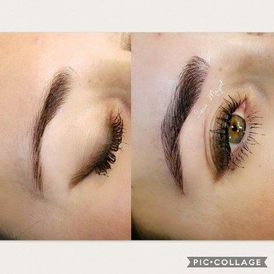 Microblading, eyebrow tattoo, natural hair strokes