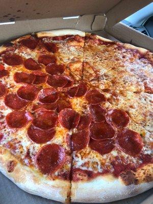 Large half-pepperoni & half-cheese pizza