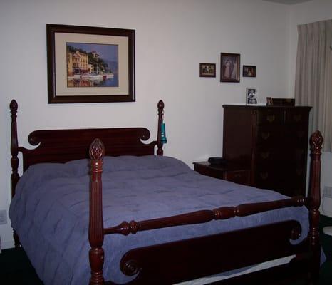 Our rooms for seniors come  furnished w/ the basics if you like.  Our residents then appoint them as they like... Like Home.