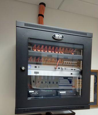 Network cabinet installation in Irving, Texas.