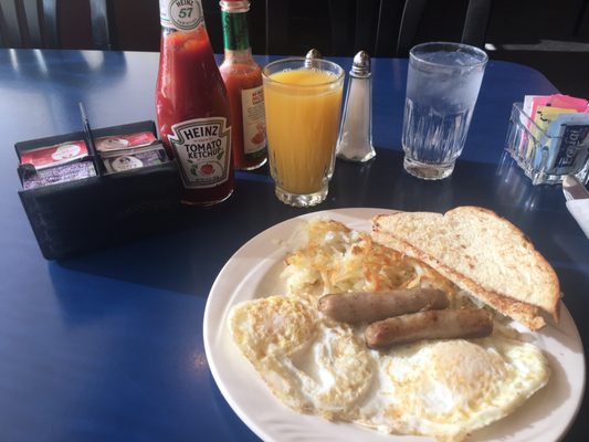 Eggs, Potatoes & Sourdough Toast w/ Sausage Links & Orange Juice