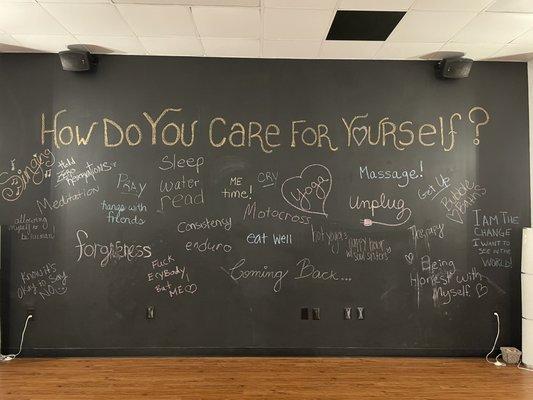 In studio Chalkboard Wall!  Feel free to participate!