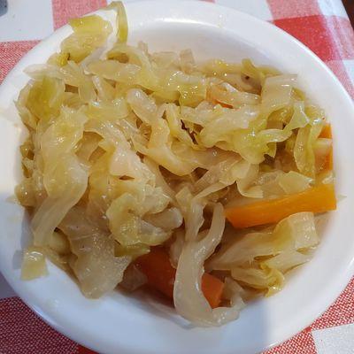 Cabbage. Not crispy or crunchy like I prefer but it was still pretty doggone tasty. This is boiled cabbage - not sautéd or fried cabbage.