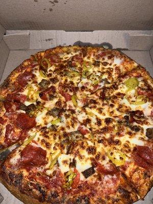 Pepperoni and Sausage with Banana Peppers