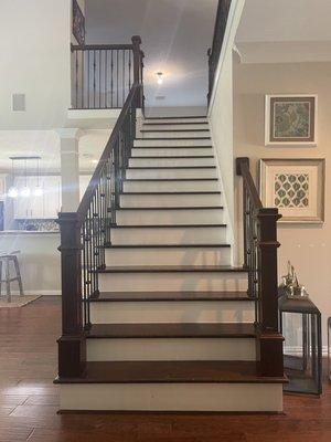 New stair redo.  Selection of spindles, treads, risers and stain color.