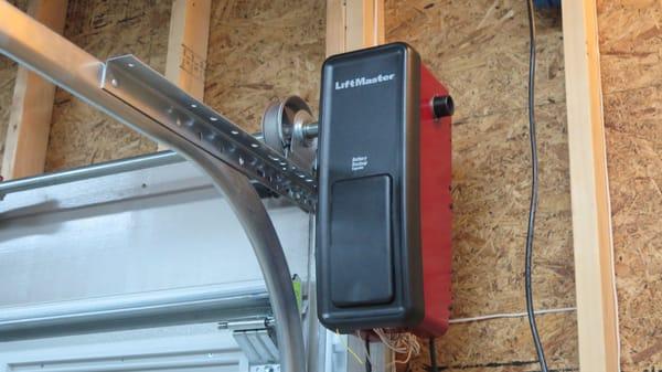 Our Liftmaster Jack-Shaft Opener. Leaves the ceiling open for car lifts, or high-lift doors.