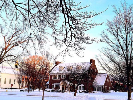 My absolute favorite building, the Admissions building -- standing stunning against the blue sky surrounded by snow.