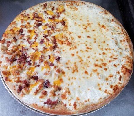 Chicken Bacon Ranch & Cheddar cheese, White pie.