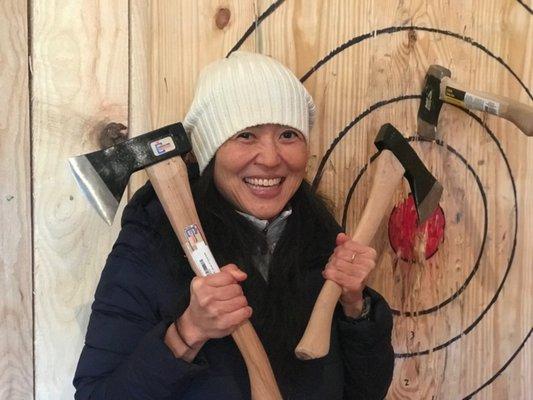 Axe throwing with special friends at Elk Ridge Ranch.