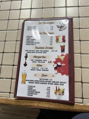 New menu with prices