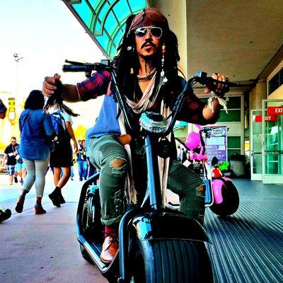 Captain Jack was, "in the market," as it were, turned out he loved our electric scooter in Black Pearl...