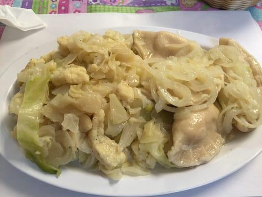 Pierogies (HOMEMADE!) and gnocchi with cabbage (haluski!) SO GOOD!!