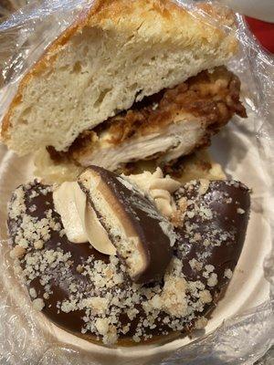 1/2 Fresh Fried Chicken & Baked Biscuit & 1/2 a fresh made peanut butter donut; my kids split these & were completely satisfied!