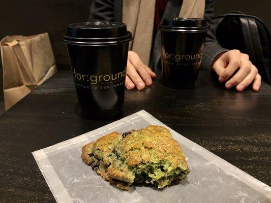 The matcha blueberry scone is on point