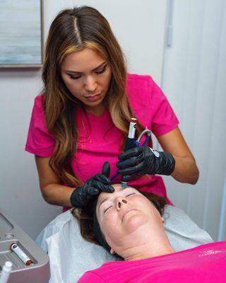 Hydrafacial: Combines cleansing, exfoliation, extraction, hydration & antioxidant protection that removes dead skin cells and impurities