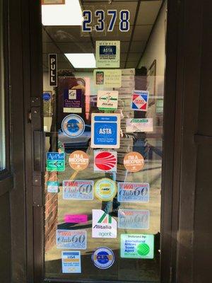 Our original, vintage front door features airline stickers originally acquired during the 60s, 70s, and 80s.