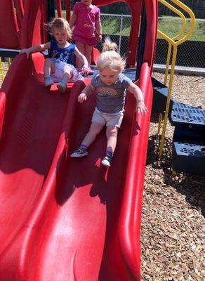 Playing on the new playground equipment...