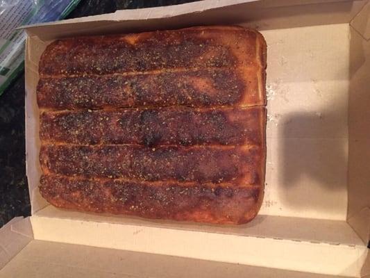 Burnt breadsticks. No sauce.