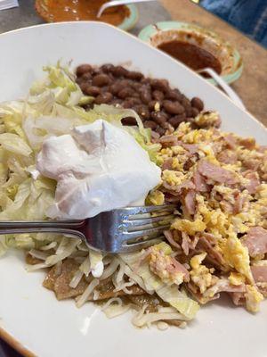 Chilaquiles Verdes with Eggs & Ham