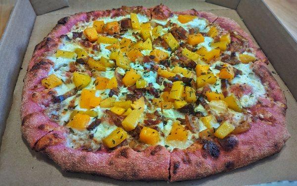 October special
Brown sugar rosemary butternut squash on a beet dyed dough