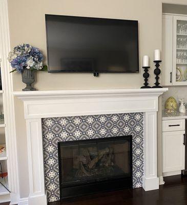 New fireplace mantel and tile