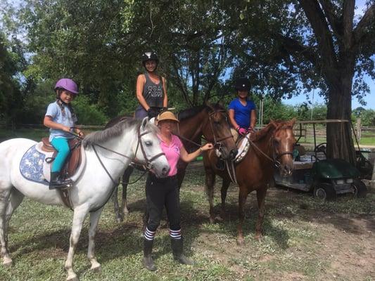 Riding lessons after the rain today with Gabby-Yanna -Allison -Ava and Nancy