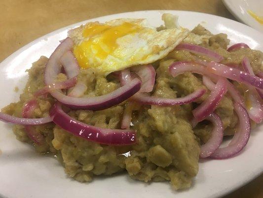 Mangu- mashed green plantains w/red onions and fried egg