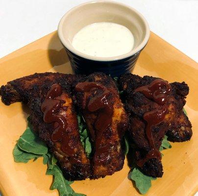 Brined, Rubbed and Smoked Chicken wings with our Rub and Sauce