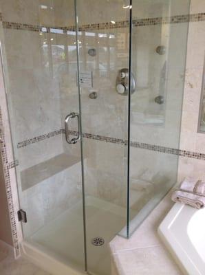 4'X3' shower with tile seat and custom shower door