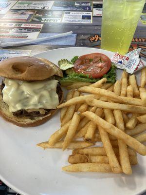 Swiss burger with fries